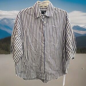 Women's French Connection Oversized Poplin Shirt 100%Cotton XS Blue And White